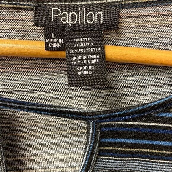 Papillon Blue Striped Cut‎ Out Sleeve Tunic Top - Picture 3 of 6